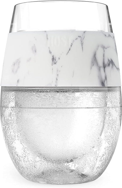 Wine Freeze Cup Set of 2 - Plastic Double Wall Insulated Wine Cooling Freezable Drink Glasses with Freezing Gel, Wine Glass Gift for Red and White Wine, 8.5 Oz Marble