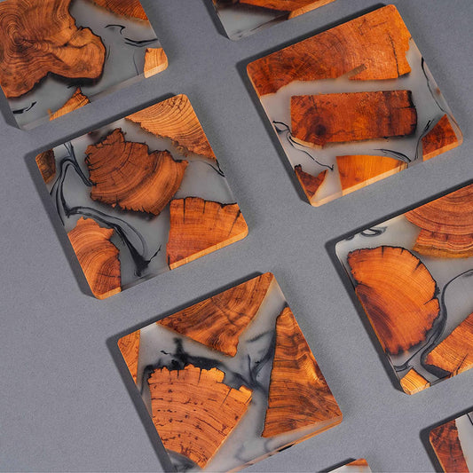 Artisan Cedar Grain Liquid Glass Coasters