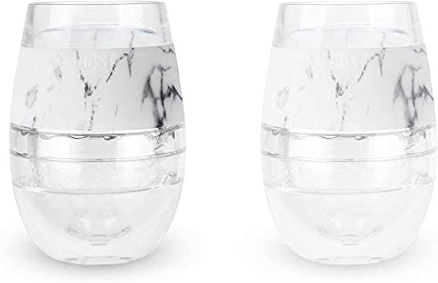 Wine Freeze Cup Set of 2 - Plastic Double Wall Insulated Wine Cooling Freezable Drink Glasses with Freezing Gel, Wine Glass Gift for Red and White Wine, 8.5 Oz Marble