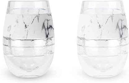 Wine Freeze Cup Set of 2 - Plastic Double Wall Insulated Wine Cooling Freezable Drink Glasses with Freezing Gel, Wine Glass Gift for Red and White Wine, 8.5 Oz Marble